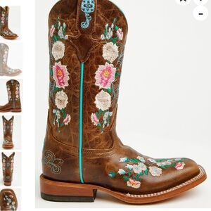 Floral Embroidered Brown Cowboy Boots